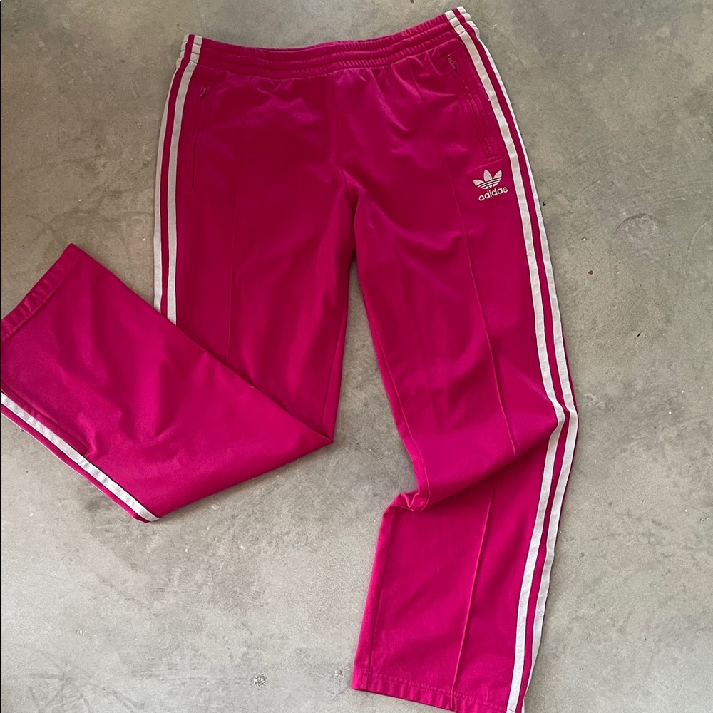Adidas Fuchsia Joggers with grey Stripes